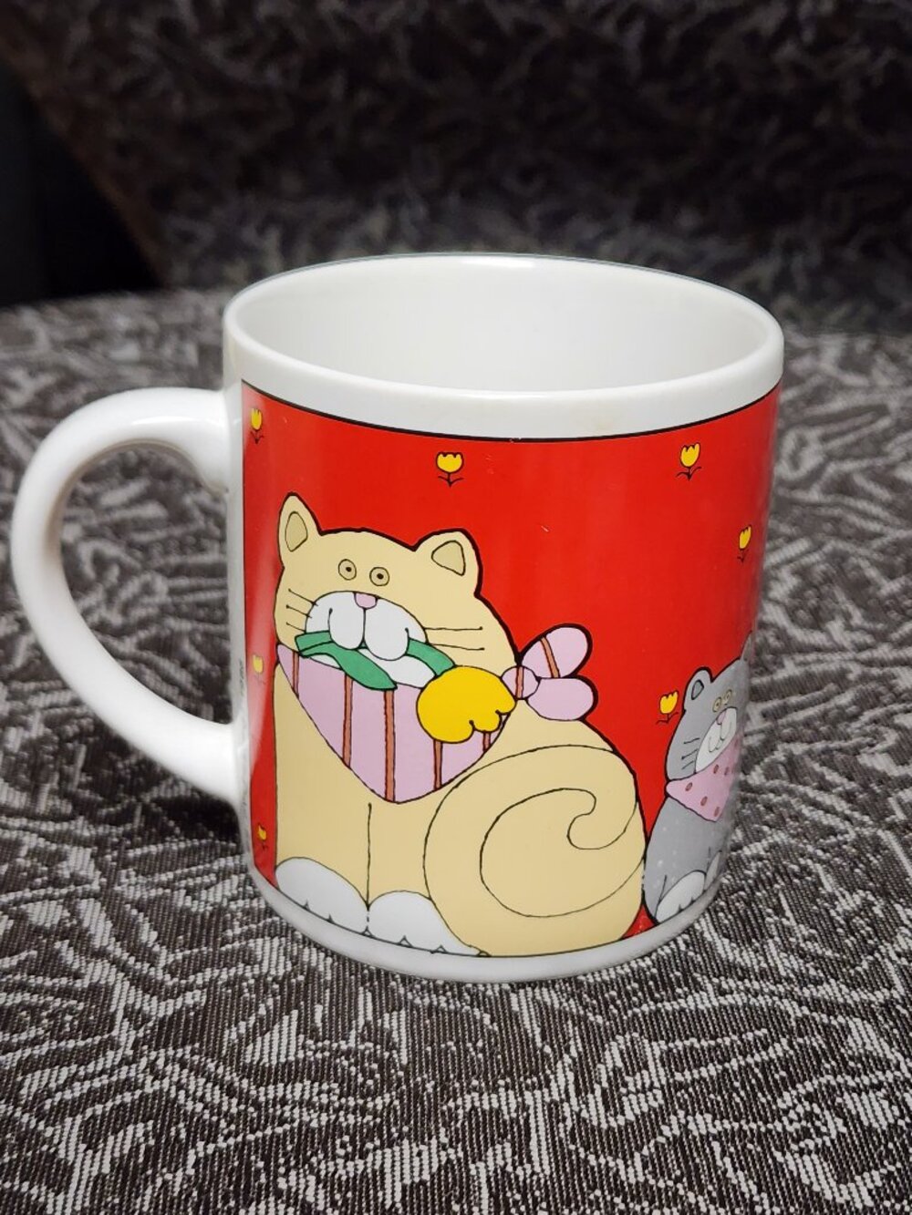 S McChesney labeled Coffee Mug (1986) - Red with Whimsical kitties